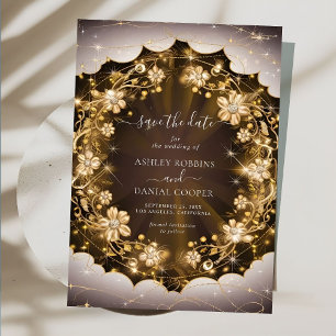 Convites Mystic Sparkles e Ouro Floral Salvar a Data