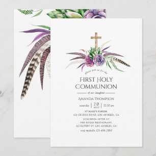 Convites Mystical Boho Succulents Primeira Comunhão Sagrada