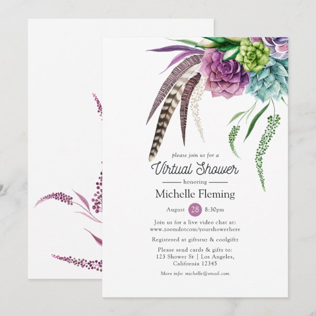 Convites Mystical Boho Virtual Baby ou Chá de panela (Frente/Verso)