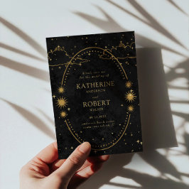 Convites Mystical Celestial Dourada Lua Stars Negra