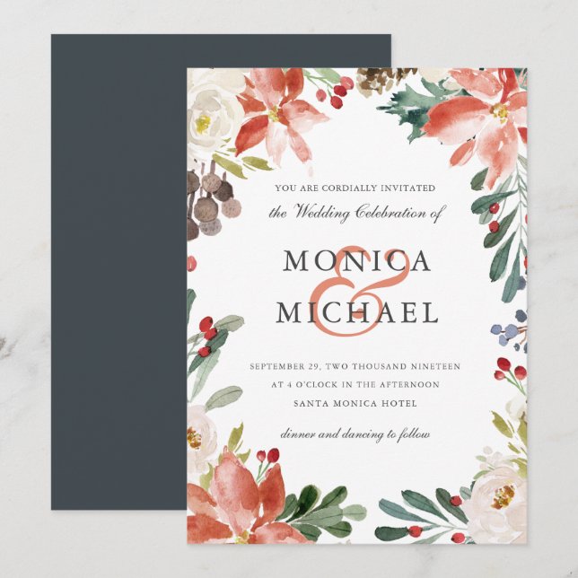 Convites Mystical Winter | Casamento De Frame Floral (Frente/Verso)