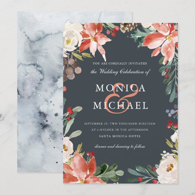 Convites Mystical Winter | Casamento De Frame Floral (Frente/Verso)