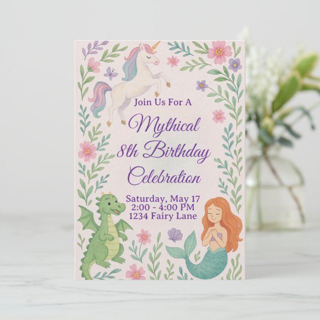 Convites Mythical Unicorn Birthday invitation (Em pé/Frente)