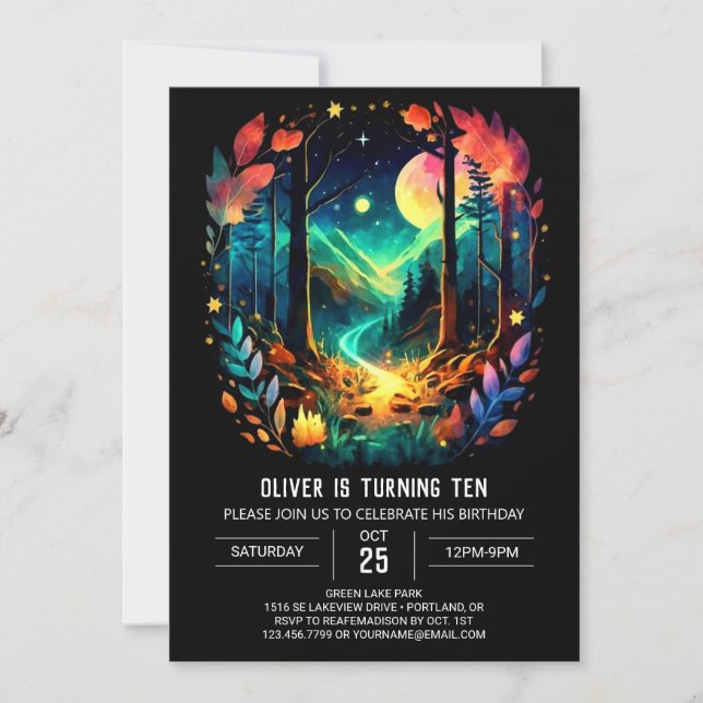 Convites Na aventura de floresta aguarda o aniversário lega (Frente)