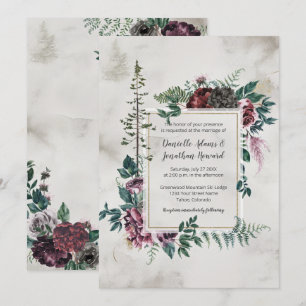Convites Na Cinza rustica selvagem Borgonha Casamento Flora