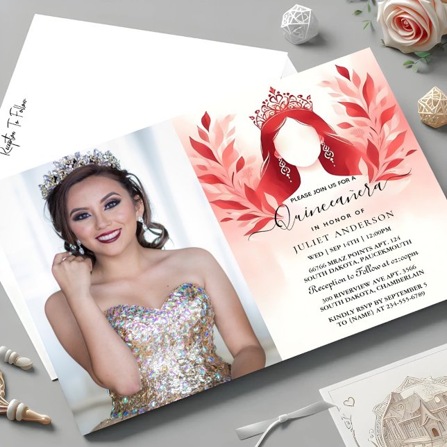 Convites Na Coroa Rosa Quente Tiara Black Lace Red Quincean (Criador carregado)