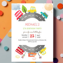 Na estrada veículos felizes, aniversário do garoto