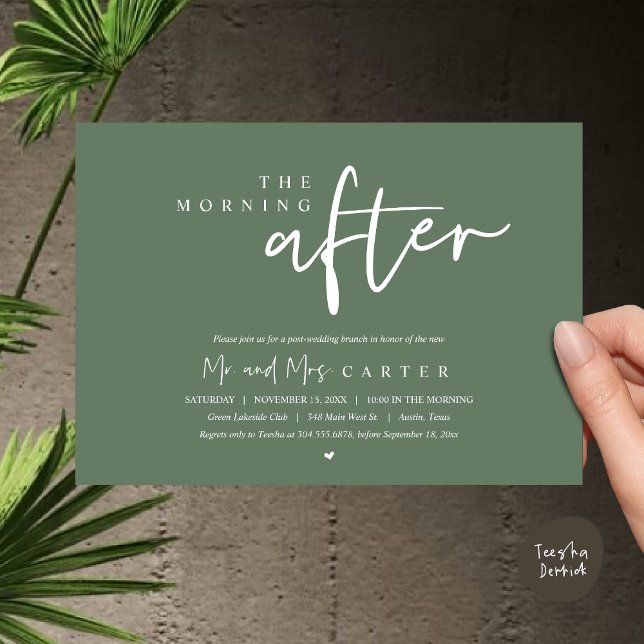 Convites Na manhã seguinte, poste a celebração do brunch do (The Morning After, Post Wedding Brunch Invitation Card PDF Beautiful Summer Greenery Sage Green)