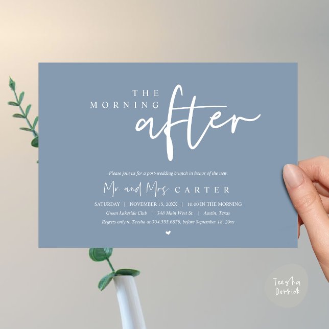 Convites Na manhã seguinte, poste a celebração do brunch do (The Morning After, Post Wedding Brunch Invitation Card PDF Beautiful Summer Dusty Blue)
