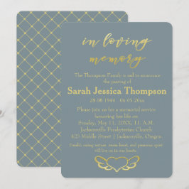 Convites Na Memória Adorável - Serviço Memorial Azul e Dour