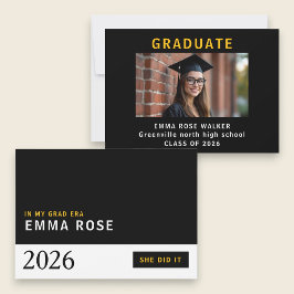 Convites Na Minha Era de Graduada Minimalista Preto Graduaç