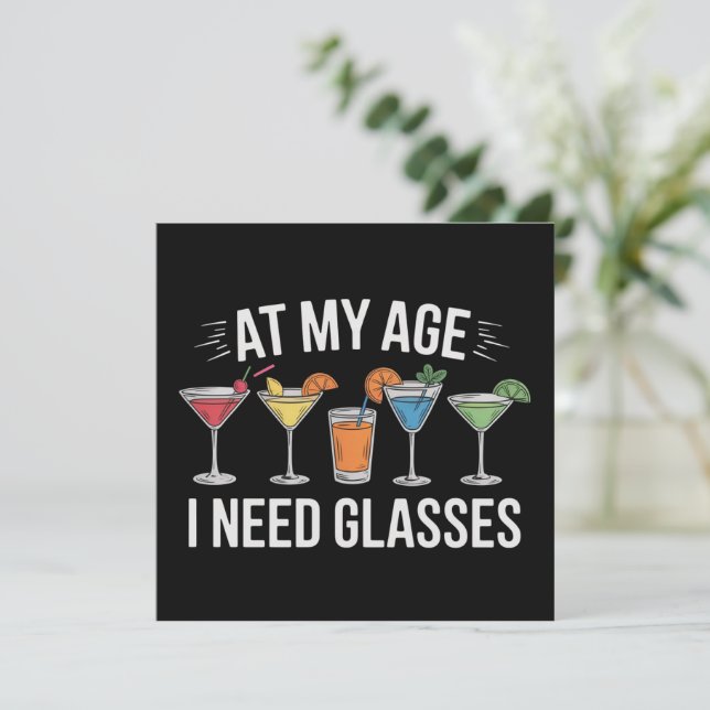 Convites Na Minha Idade Preciso De Óculos Vino Alcool Engra (Em pé/Frente)