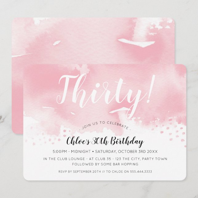 Convites NA MODA 30 de ÁGUA MODERNA cor-de-rosa (Frente/Verso)