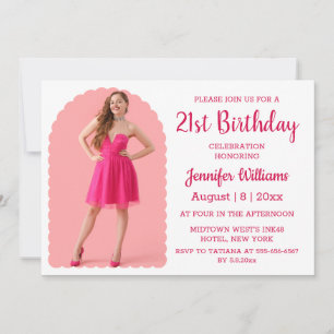 Convites na moda aniversário de 21 anos pink script minimal