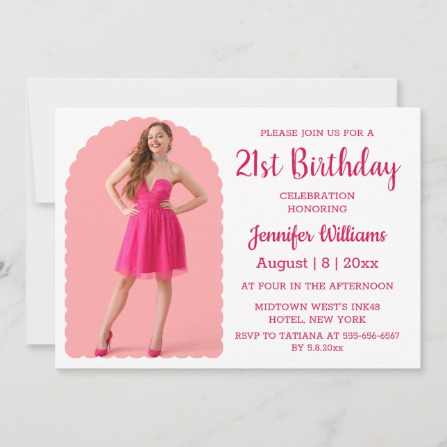 Convites na moda aniversário de 21 anos pink script minimal (Frente)