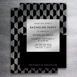 Convites Na moda Bachelor Partido Moderno Faux Silver Foil