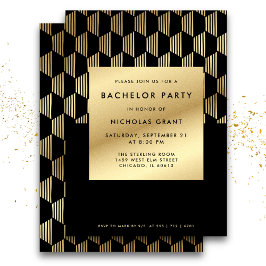 Convites Na moda Bachelor Partido Moderno Preto e Dourado