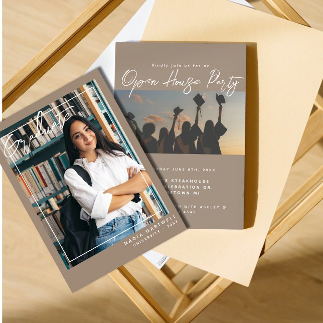 Convites Na moda Beige | Casa Aberta de Dois Graduação de F (Criador carregado)