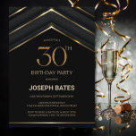 Convites Na moda Black Dourada aniversário de 30 anos<br><div class="desc">Um convite de festas na moda preto e aniversário de 30 anos geométrico.</div>