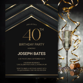 Convites Na moda Black Dourada aniversário de 40 anos