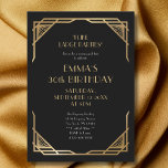 Convites Na moda Black Dourada Gatsby aniversário de 30 ano<br><div class="desc">Se você estiver se preparando para celebrar seu aniversário de 30 anos e quiser um tema, então considere um tema de estilo Gatsby de Excelente/deco de arte. O tema é extravagante, glamouroso e opulente. Este convite contém uma citação do Excelente Gatsby - "Gosto de grandes partidos". O convite é ideal...</div>