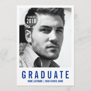 Convites Na moda Blue White Modern Photo Formando Invite