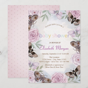 Convites Na moda Borboletas Flores Chá de fraldas pontilhad