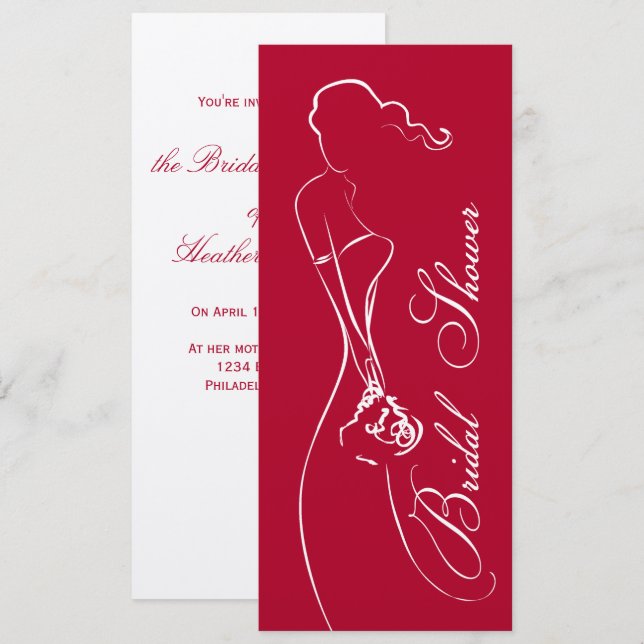 Convites Na moda Bride Chá de panela vermelho profundo (Frente/Verso)