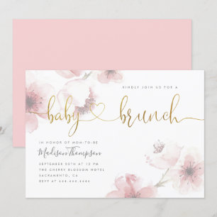 Convites Na moda Cherry Blossom Dourado Bebê Chá Brunch