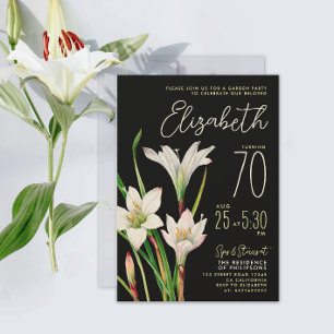 Convites Na moda Chic Black White Lily 70 Birthday Floral