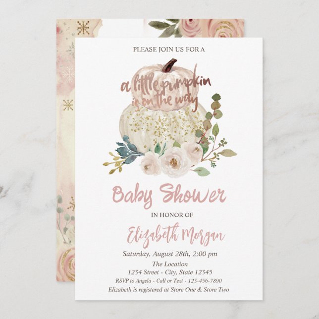 Convites Na moda Chic Pumpkin,Chá de fraldas Flores (Frente/Verso)
