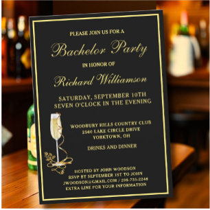 Convites Na moda Clássico de Despedida de Solteiro Dourado