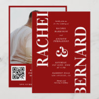 Na moda Crimson Red Typografia Código QR Casamento