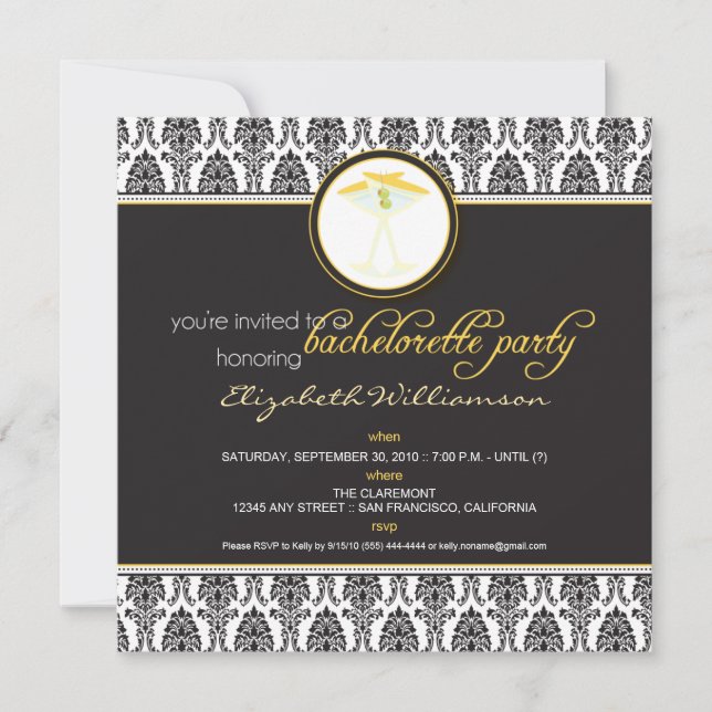 Convites Na moda Damask Bachelorette Invite (amarelo) (Frente)