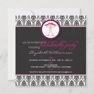 Convites Na moda Damask Bachelorette Invite (rosa)