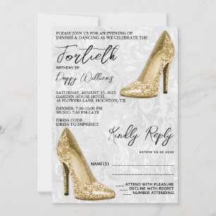 Convites Na moda Damask, Champagne Stilettos aniversário de