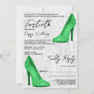 Convites Na moda Damask, Green Stilettos aniversário de 40 