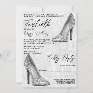 Convites Na moda Damask, Silver Stilettos aniversário de 40