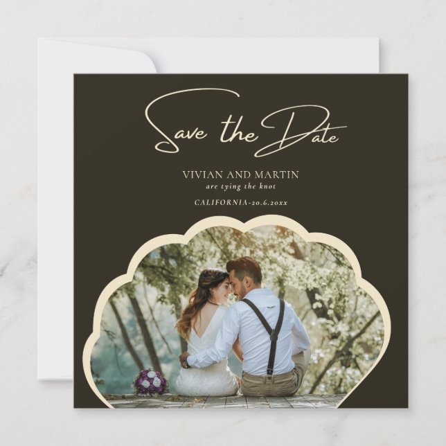 Convites Na moda Dark Green Photo Save The Date (A Foto Ver (Frente)