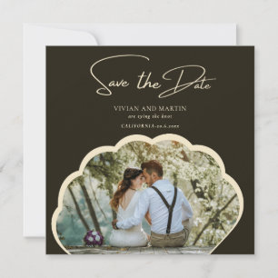 Convites Na moda Dark Green Photo Save The Date (A Foto Ver