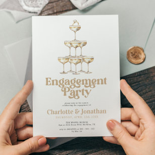 Convites Na moda de Champagne Elegante Festa de noivado