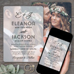 Convites Na moda Deco Typografia e Monograma 2 Foto Casamen<br><div class="desc">Convide a família e os amigos para uma comemoração de casamento simplesmente elegante com convites para fotos monogramas de na moda. As imagens e todos os textos neste modelo são simples de personalizar para incluir quaisquer detalhes da sua escolha. (DICA DE IMAGEM: Uma maneira fácil de posicionar uma foto exatamente...</div>