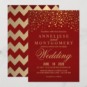 Convites Na moda Dourado Casamento Confetti Maroon