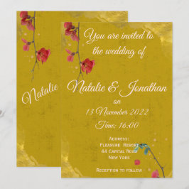 Convites Na moda e elegante Vermelho e Dourado