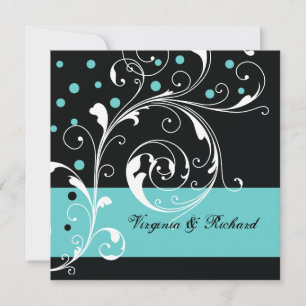Convites Na moda floral preto, casamento aqua