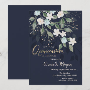 Convites Na moda Flores Marinho Quinceañera Azul