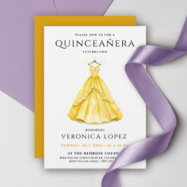 Convites Na moda Honey Yellow Quinceañera Dress Watercolor