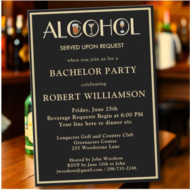 Convites Na moda Humor, Black & Dourado Bachelor (Criador carregado)