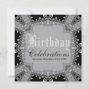 Convites Na moda Lacy Black+Cinza Birthday Celebrações Invi