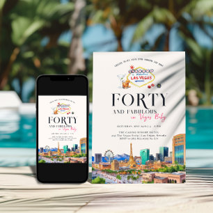 Convites Na moda Las Vegas   Foto aniversário de 40 anos